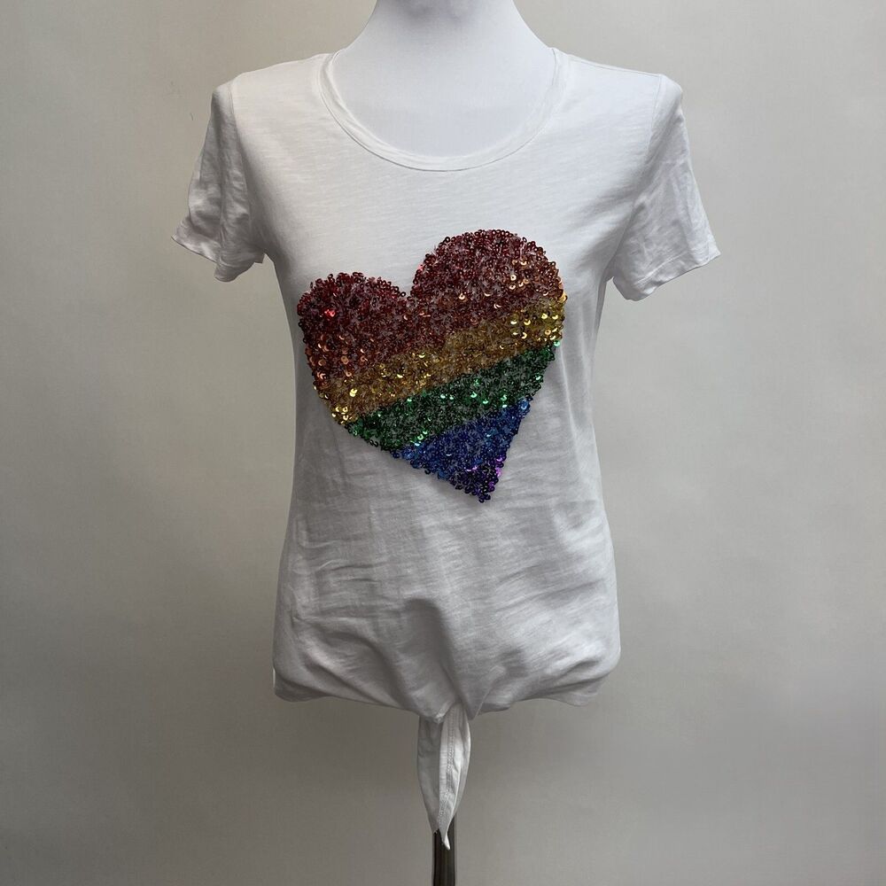 INC International Concepts Top Small White Sequins Heart Red Yellow Green Blue‎